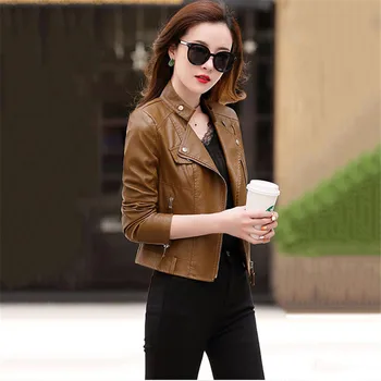 

2020 Spring And Autumn New High-grade Leather Leather Jacket Ladies Short Section Fashion Slim Suit Collar Leather Outerwear 759