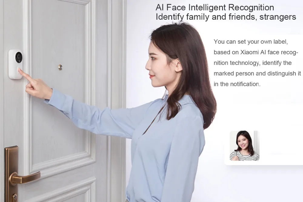 Xiaomi Mijia AI распознавание лица 720P ИК ночного видения Видео набор дверных звонков Обнаружение движения SMS Push домофон бесплатно облако Storag