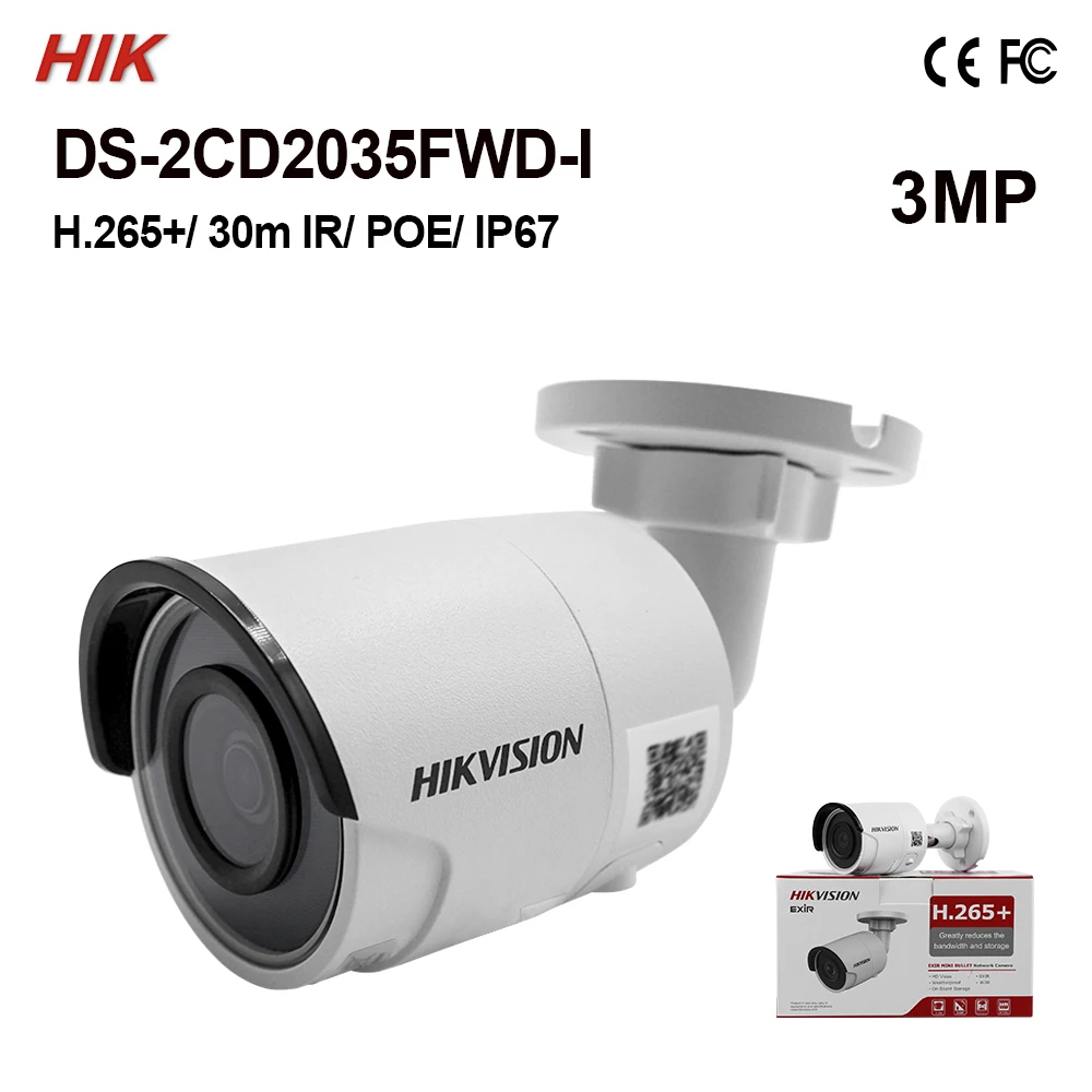 DS-2CD2035FWD-I оригинальная Hik 3MP цилиндрическая камера H.265+ в продаже ультра-низкий светильник для распознавания лица IR 30 м Макс 2048x1536@ 30fps