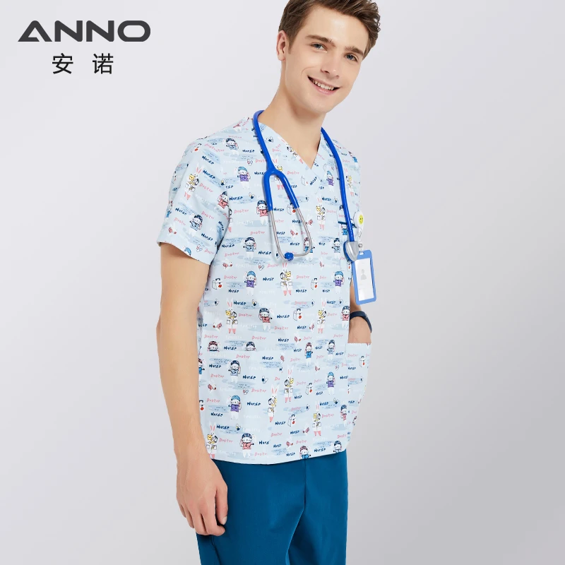 ANNO Hospital Medical Scrubs Set Nursing Uniform Uisex Dental Clinic Nurse Scrubs SPA Uniforms Short or Long Sleeves medical uniform