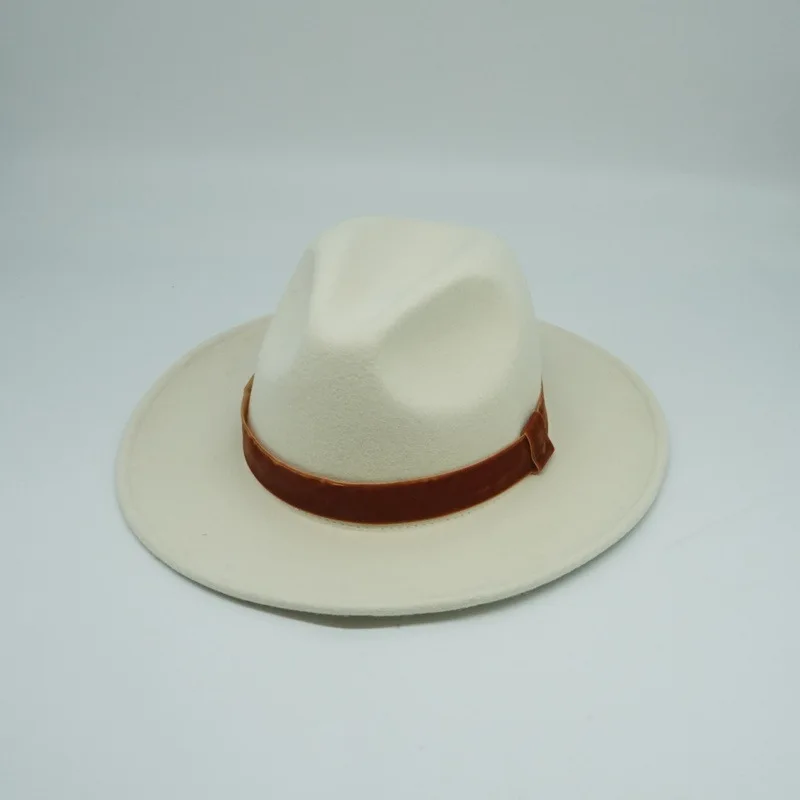 01911-shi оранжевая лента леди Джаз Кепка белая шерстяная шляпа Fedora мужчины женщины досуг Панама шляпа