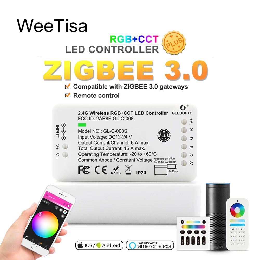 

Zigbee RGBCCT LED Controller Plus Remote Smart APP Control RGBWW DC 24V 12V LED Strip Controller Work with Zigbee 3.0 Gateway
