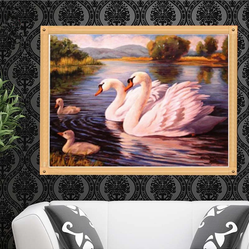 

DIY Full Diamond Embroidery Swans swimming Round Diamond Painting Cross Stitch Kits Diamond Mosaic Home Decoration