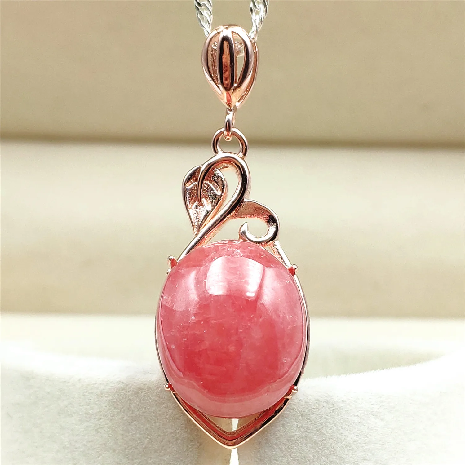

100% Natural Red Rhodochrosite Pendant 27x15mm Water Drop Stone Women Men Rose Gold Love Reiki Necklace AAAAA