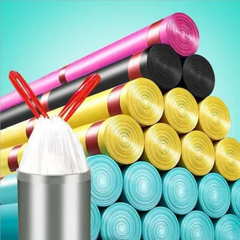 

Drawstring Automatic Closing Garbage Bag Home Rope Portable Thick Black Disposable Color Plastic Bag