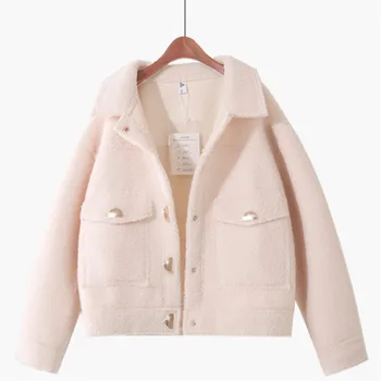 2021 New Women's Woolen Coat Solid Short Section Listing Lady Long Sleeve Suede Jacket Winter Warm Female Coats Outwear WZ1603