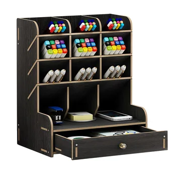

Large capacity wooden pen holder storage box fashion creative multi-frame pen holder DIY storage rack stationery office supplies