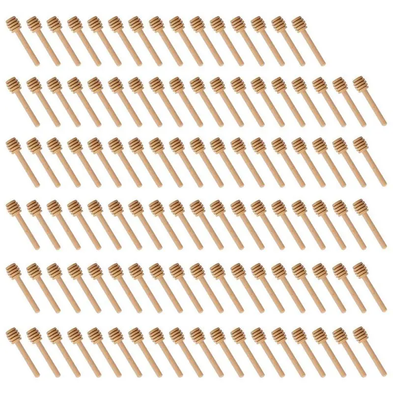 

100 Pack Of Mini 3 Inch Wood Honey Dipper Sticks, Individually Wrapped, Server For Honey Jar Dispense Drizzle Honey, Wedding P