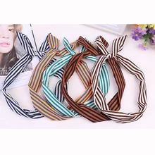 Mulheres meninas retro bonito doce grande fita arco coelho orelha headbands elástico elástico listrado ponto faixas de cabelo acessórios para o cabelo presentes(China)