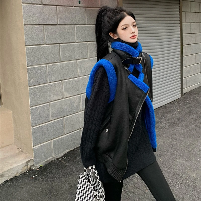 Korean Lamb Fur Vest Women Harajuku Loose Waistcoat Faux Sheepskin Sleeveless Coat Female Warm Parkas Fashion Jackets Outerwear ladies parka coats