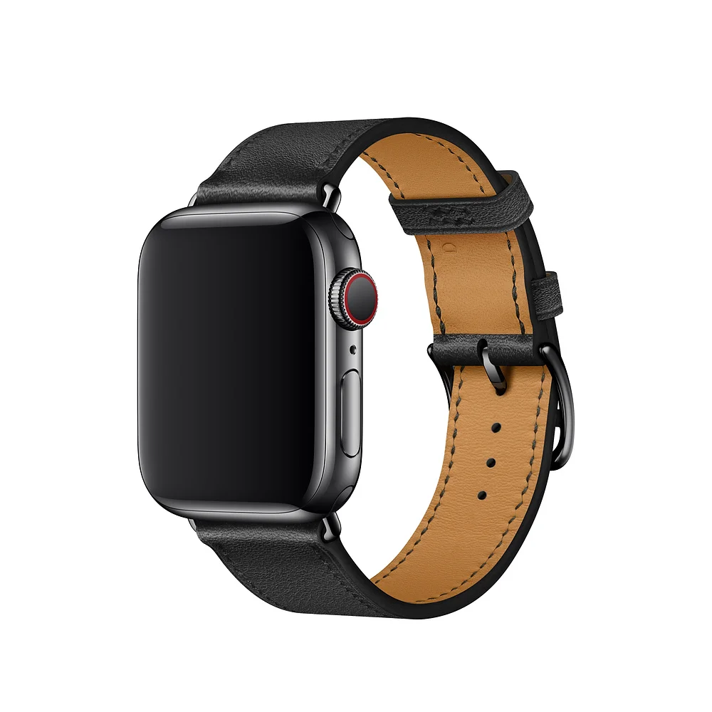 Noir Для Apple Watch Series 5 4 3 2 1 44/40/42/38 мм подолом логотип на застежка из кожи Swift двойной один за туром ремешок для наручных часов iWatch - Цвет ремешка: Noir