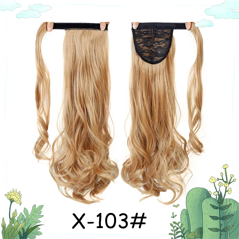 Для женщин 2" длинные волнистые конский хвост прямые парики обернуть вокруг липучки конский хвост Расширение Синтетический термостойкий 17 цветов - Цвет: 1X-103