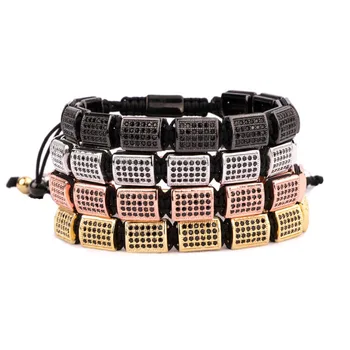 High Quality CZ Micro Pave Brass Rectangle Shaped Braided Men Bracelet Jewelry Bangle Gift