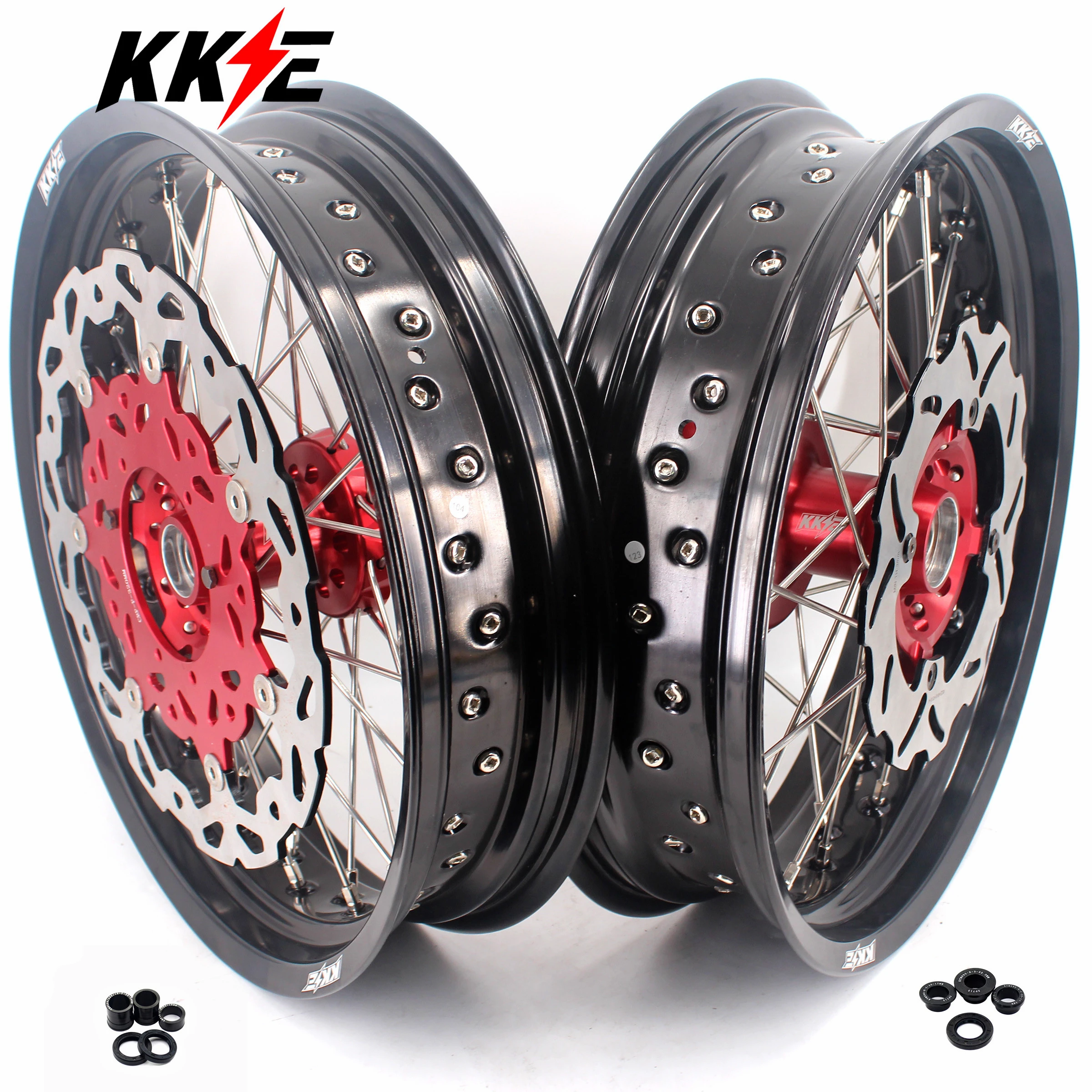 Kke 3 5 4 25 Cush Drive Supermoto Motard Wheels Set For Honda Xr650r 00 08 Silver Front 3mm Discs Red Hub Sprocket Wheels Aliexpress