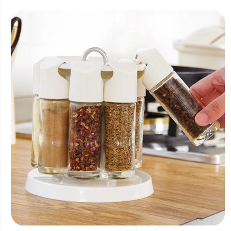 

8PCS/lot European-style Rotatable Glass Seasoning Box Set of 8 Sealed Seasoning Jar Seasoning Bottle Spice Container