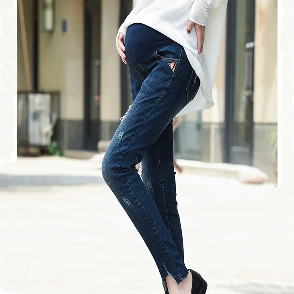 Рваные джинсовые брюки для беременных для кормления грудью высокие Леггинсы Джинсы Одежда для беременных женщин