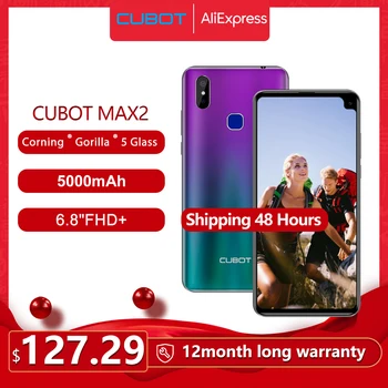 Перейти на Алиэкспресс и купить Cubot Max 2 смартфон, Восьмиядерный, 6,8 дюйма, большой экран, 5000 мАч, Type-C, 4 Гб + 64 ГБ, Android 9,0, двойная камера, 12 МП, 4G LTE, распознавание лица, Cellure