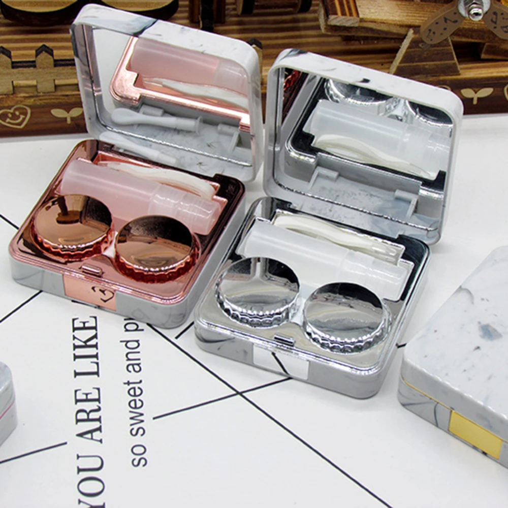 

Lens Container Marble Mirror Cover Soaking Contact Lens Case Travel Holder with mini makeup mirrors Contact Lens Case