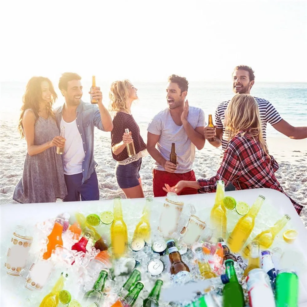 Summer Inflatable Beer Table Pool Float Water Party Air Mattress Ice Bucket Serving Bar Salad Buffet Ice Cooler Picnic Drink J74