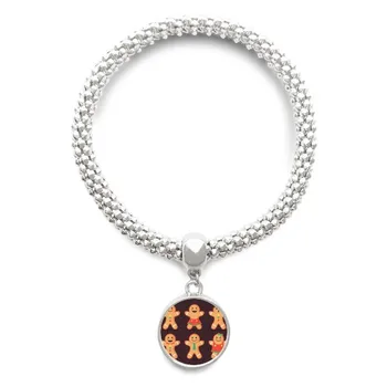 

Gingerbread Cookie Men Christmas Sliver Bracelet Round Pendant Jewelry Chain