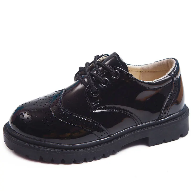 Детская кожаная обувь унисекс черного цвета; школьная обувь для мальчиков; детская модельная обувь для студентов; Танцевальная Свадебная обувь; Черная детская обувь; От 4 до 15 лет - Цвет: black R-05
