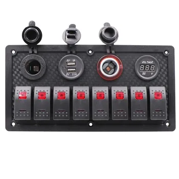 

Marine Car Ignition Toggle Rocker Switch Panel 12~24V LED Digital Voltmeter Dual USB Charge Adapter Cigarette Lighter Socke