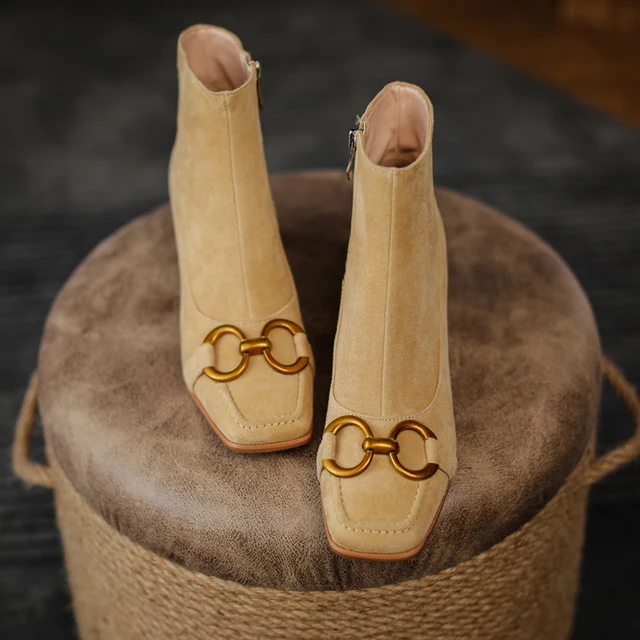 De Gamuza Botines Con Punta Cuadrada Botines Charros De Gamuza