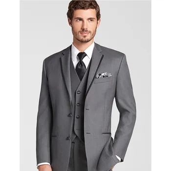 

Custom Made Groomsmen Notch Lapel Groom Tuxedos Grey Men Suits Wedding Best Man terno slim fit tuxedo (Jacket+Pants+Vest)