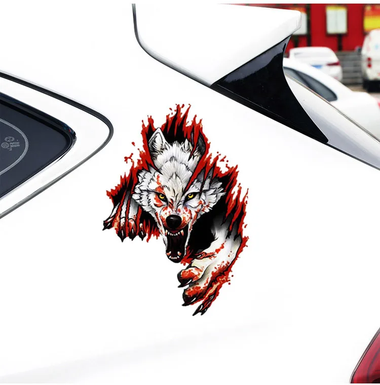 Car Personality 3D Realistic Wolf Head Hood Car Body Car Door Body Decorative Stickers Car Stickers Anime Car Accessories