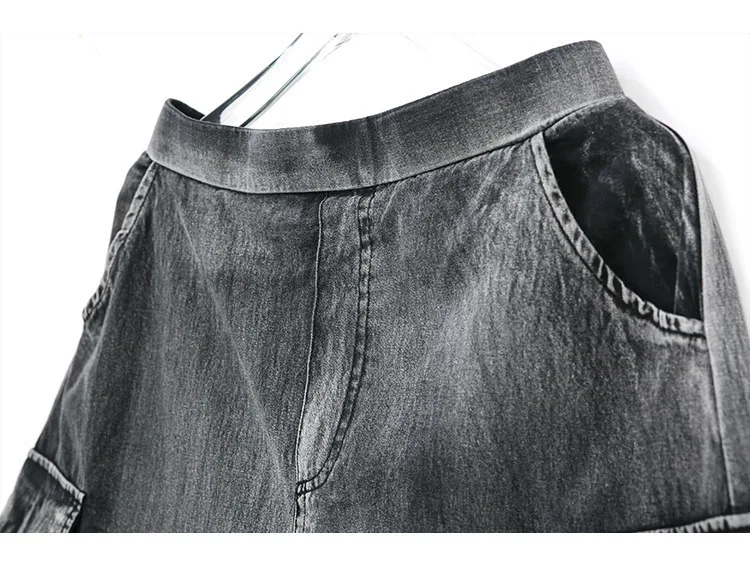TVVOVVIN New Spring Summer High Waist Black Denim Mesh Split Joint Hit Color Stitch Loose Skirt Women Fashion Tide V844