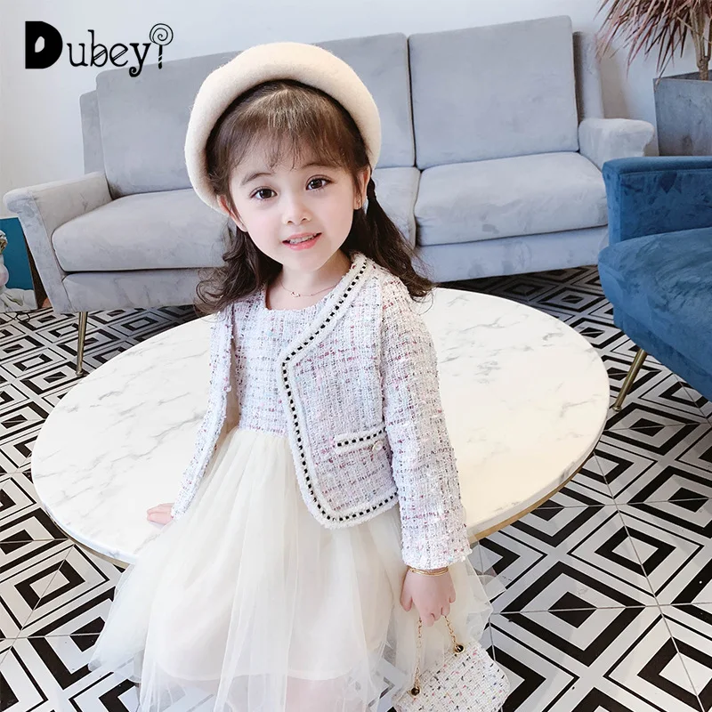 

Cici Girls Boutique Sleevelss Dress +open Stich Children Tweed Tulle Dress with Jacket for Kids Little Girls Clothing Set