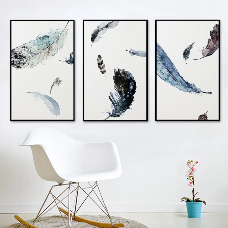 

Northern European-Style Decorative Painting Living Room Modern Minimalist Paintings Feather Abstract Creative Mural Pastoral Sty