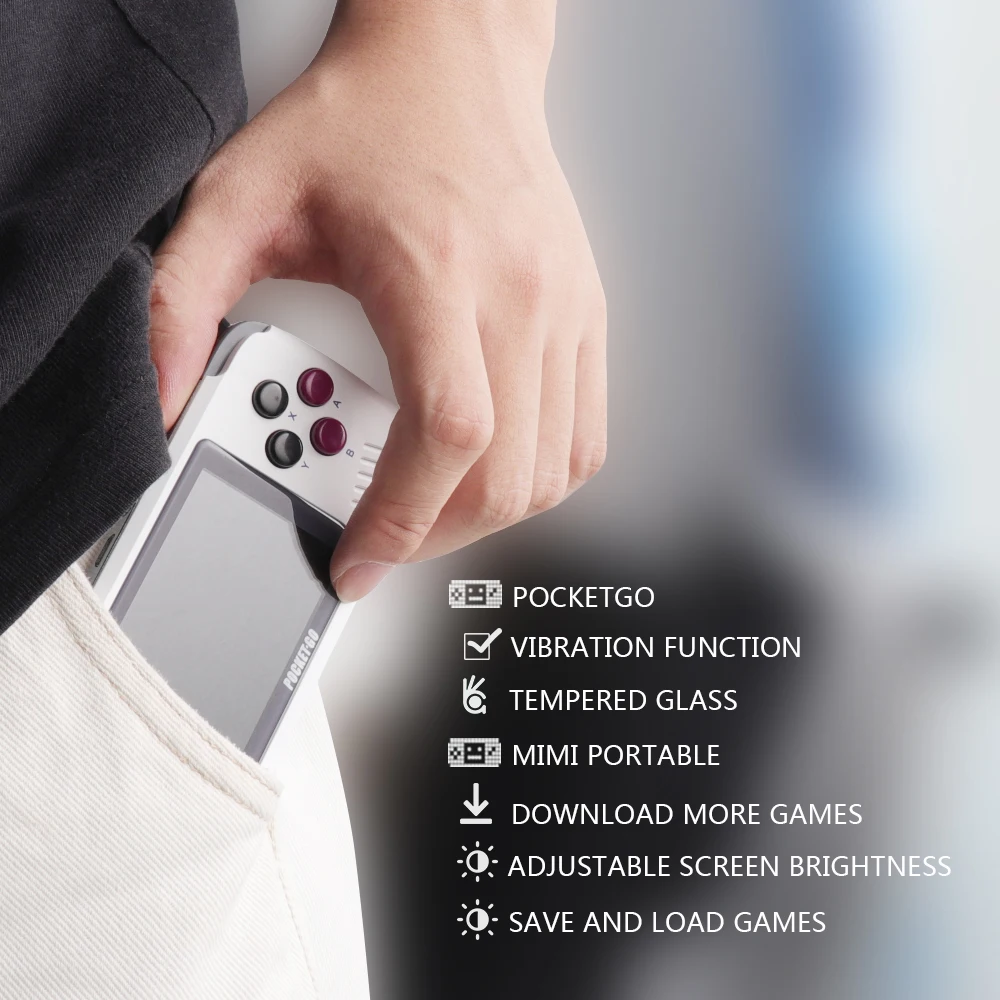Video Game Console -PocketGO - Portable Handheld Retro Game Players Progress Save/Load MicroSD card External Colorful Screen