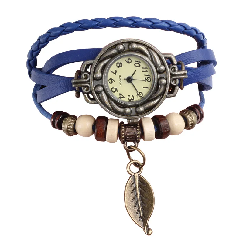 

AliExpress Novel Quartz Weaving Retro Leaf Pendant WOMEN'S Watch Bracelet Watch Factory Processing a Generation of Fat