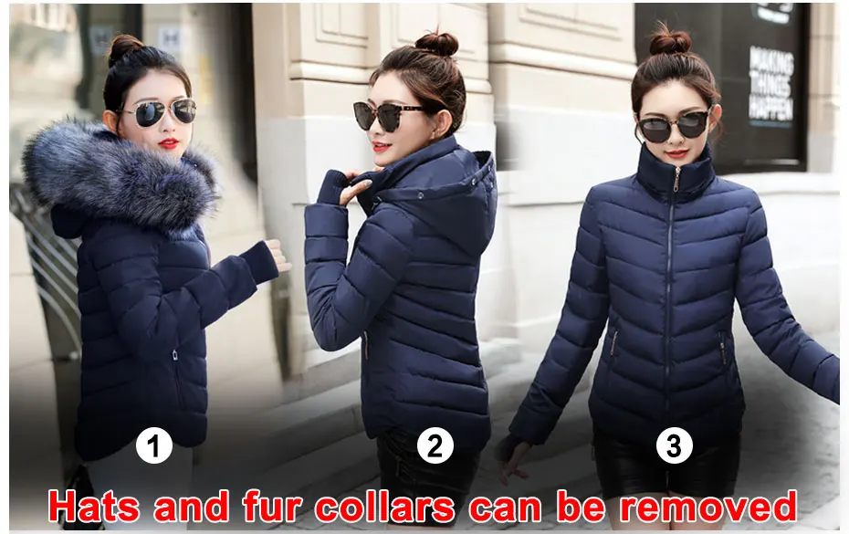 New Winter short Women Winter Jacket Womens Parkas Gloves warm detachable fur collar detachable hat Slim coat Snow loading