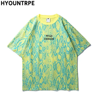 

Men Hip Hop T Shirt Casual Snakeskin Print T-Shirt Loose Streetwear Vintage Tshirts Summer Fashion Short Sleeve Tops Tees Cotton