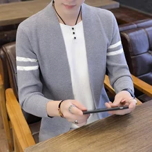 Новинка, мужской Однотонный свитер средней длины, мужской повседневный осенний однотонный кардиган, свитер