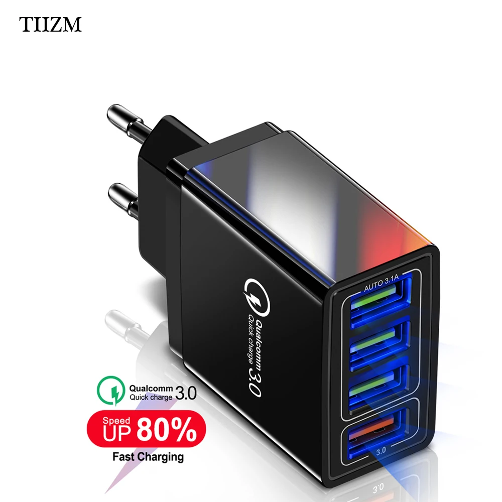 

UK/EU/US Plug 4 USB Charger Quick Charge 3.0 For Phone Adapter for Huawei for Samsung Tablet Portable Fast Wall Mobile Charger