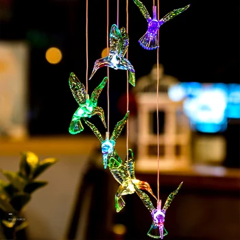 

Solar Power Light Wind Chime Crystal Ball Hummingbird Butterfly Waterproof Outdoor Windchime Light for Patio Yard Garde