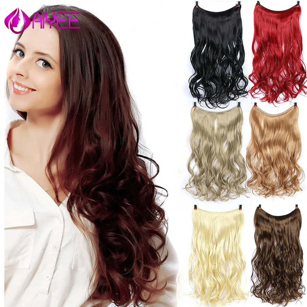 

AIYEE 22 inches Synthetic Hairpiece Ponytail Clip on Wire Fish Line Hair Extensions Invisible Wire One Piece for Ombre Hair