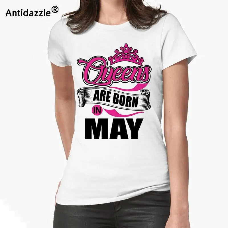 Новинка! ВЫСОКОКАЧЕСТВЕННАЯ женская футболка с надписью "Queens are born in May", летняя модная футболка с круглым вырезом, повседневные хипстерские футболки, топы