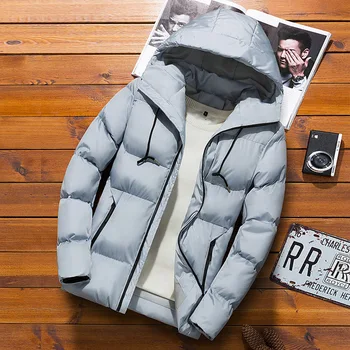 

2020 Men's New Style Brushed and Thick down Jacket Cotton-Padded Clothes Youth Warm Solid Color Hooded Quilted Cotton Cloth