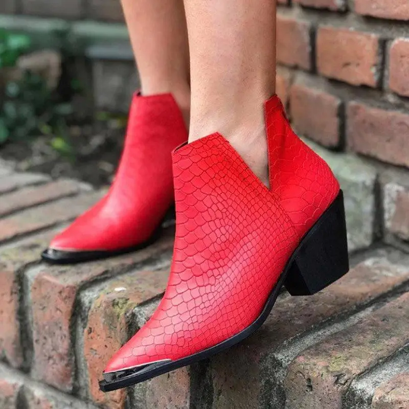 

Women Winter Boots Slip-On Women Causal Ankle Boots Platform Shoes Woman Square Heel Pointed Toe Squama Short Boots Ladies Shoes