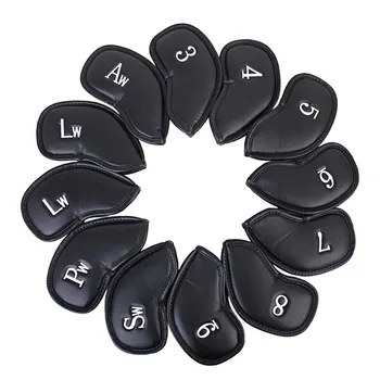 

High Quality 12 X Golf Sport Iron Head Puller PU Leather Covers Set Club Safty Protector Golf Putter Head Cover Hot In Sale
