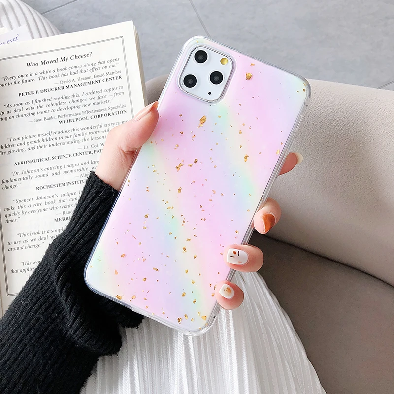 Чехол для телефона с радугой iPhone 11 6 7 8 Plus X XR XS Max роскошный блестящий золотой