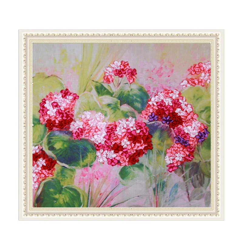 

JURHOO Ribbon Embroidery Hanging Painting New Style Wedding Festive Pink Ella 3D Cross Stitch a Generation of Fat