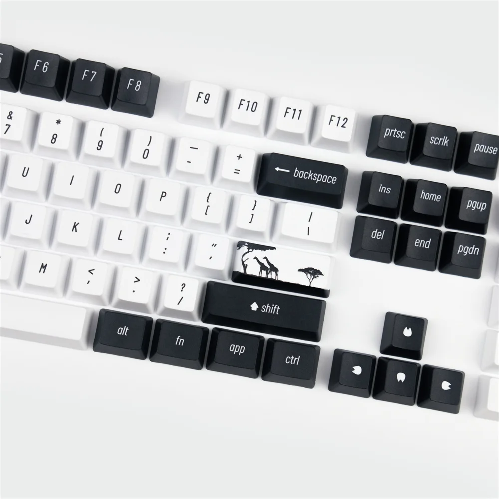Keycaps do Tema do Girafa da Floresta Tropical Pbt Lados Corante Sublimação Tampões Chaves Preto e Branco Keycap Perfil do Oem - Imagem 5