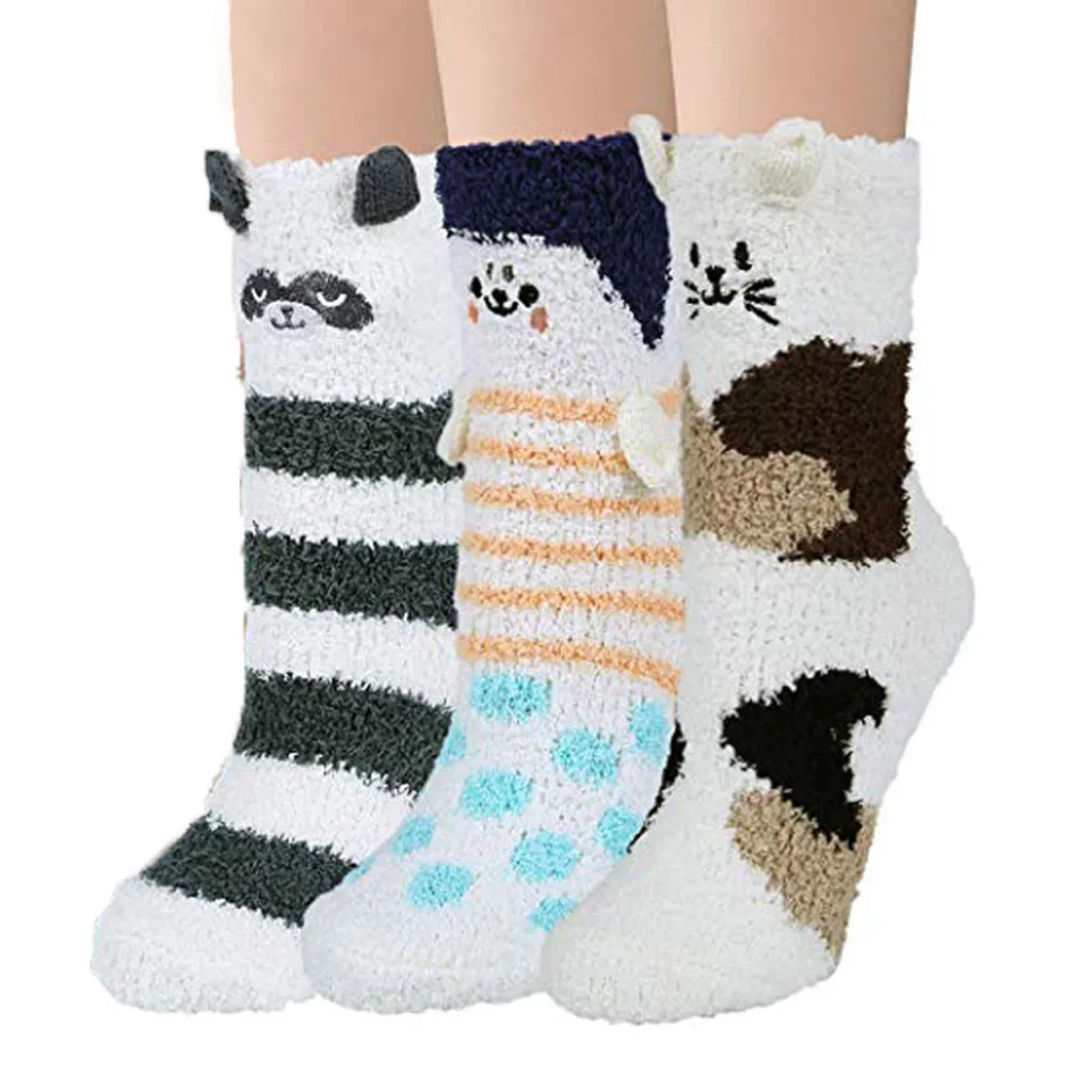 Женские пушистые носки; 3 пары теплых мягких тапочек; домашние носки для сна с милыми животными; удобные теплые носки; skarpetki chaussette femme