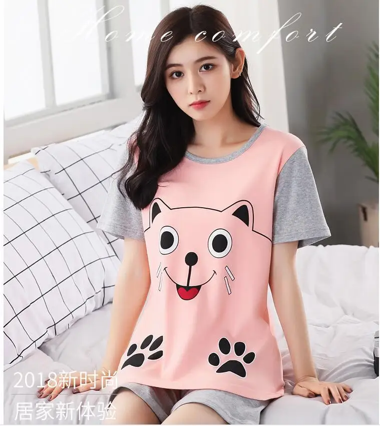 Летний женский пижамный комплект, милые Kwaii hello kitty, пижамы для женщин, плюс размер, пижамный комплект - Цвет: 6