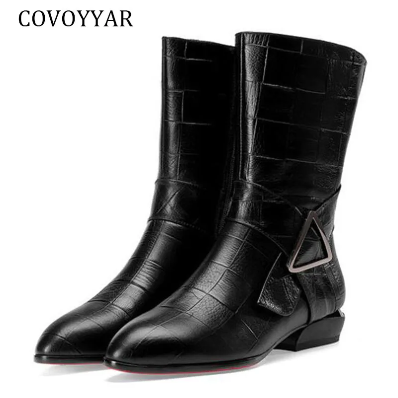 COVOYYAR Mid-Calf Black Women Boots Fashion Fur-lined Warm Autumn Winter Woman Shoes Pointed Toe Punk Gothic Lady Size 43 | Обувь